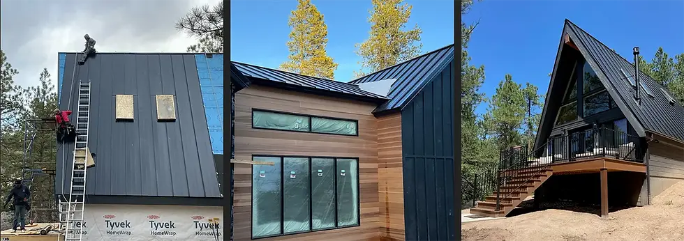 Installation and completion of the Wyndhill Metal Roofing Project in Colorado, showcasing sleek, modern design amidst a stunning natural backdrop.