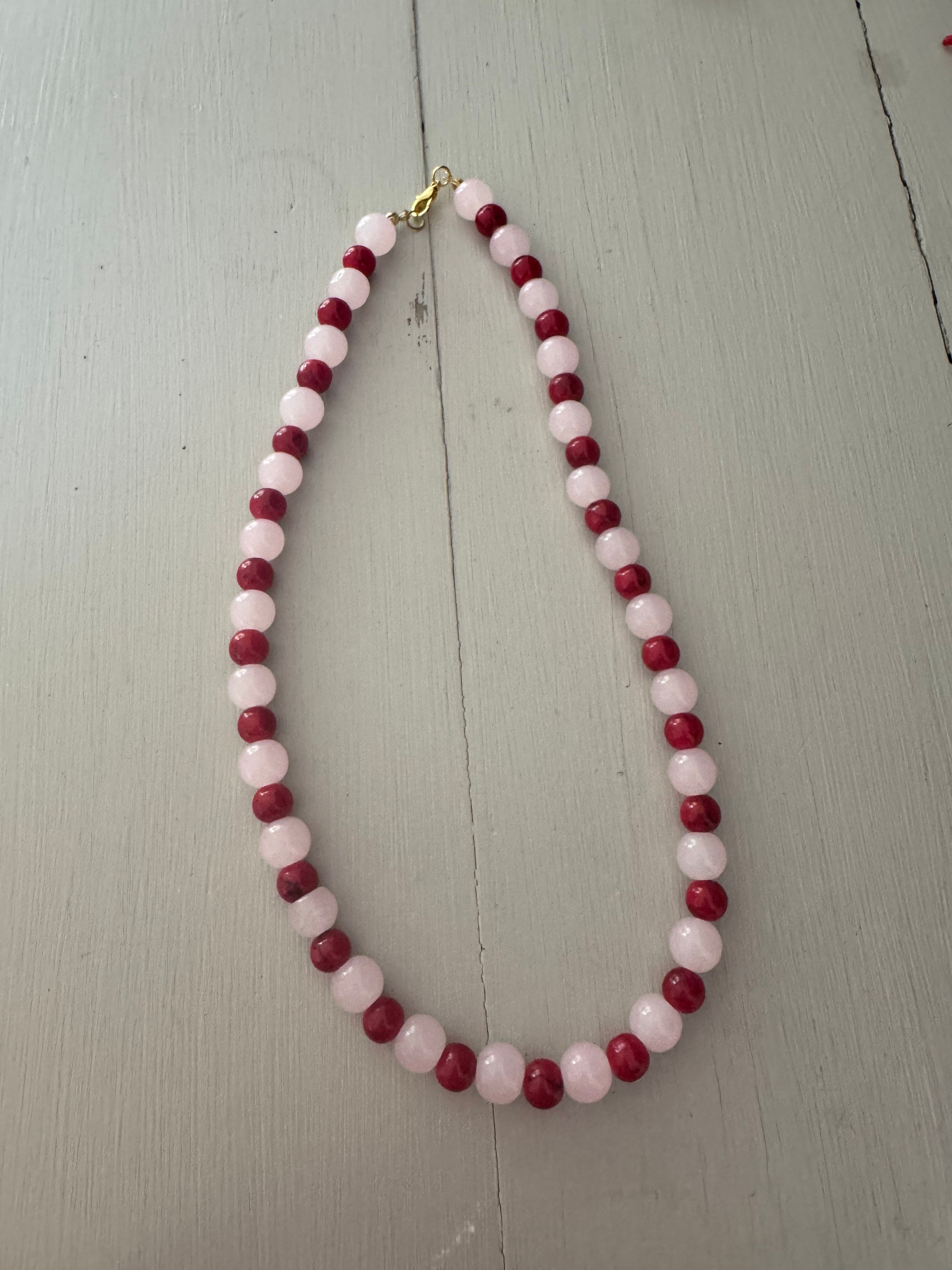 Pink and red stripy stack necklace 