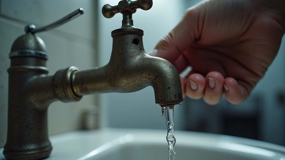 Close-up view of a dripping faucet being repaired