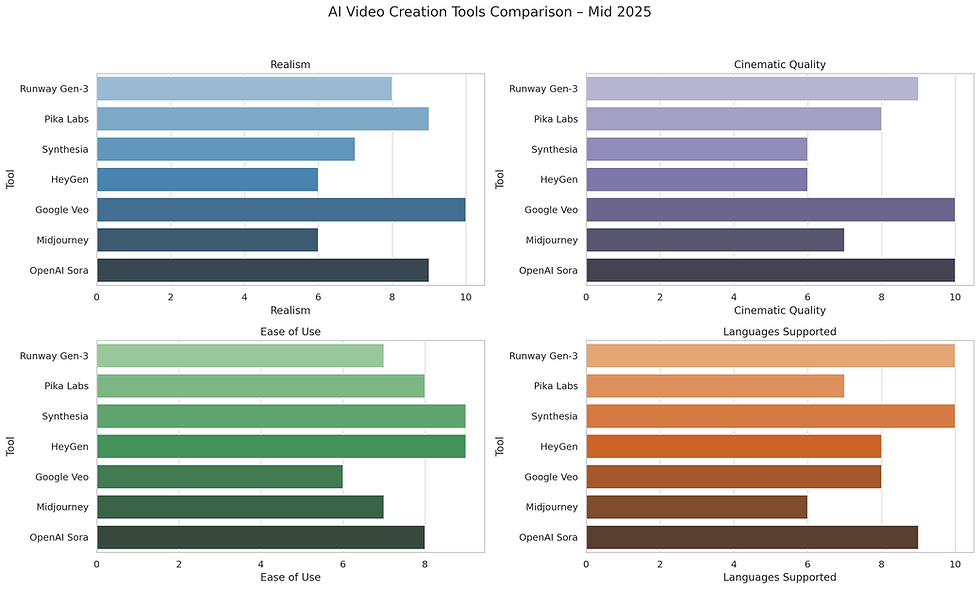 visual comparison of top AI tools video creation tools as of mid-2025