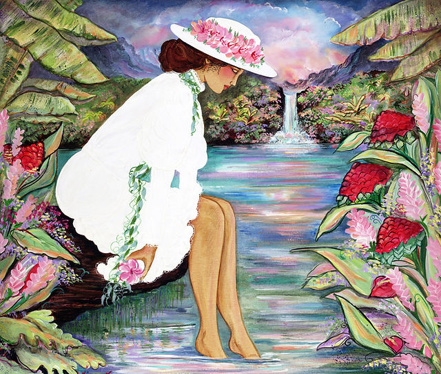 ハワイ　アート　絵画　アンティーク　Diana Hansen young Diana Hansen-Young 1993 Signed Framed Hawaiian Art Print 