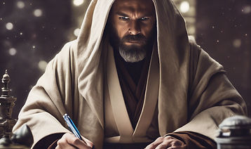 create an image of a jedi doing paperwor