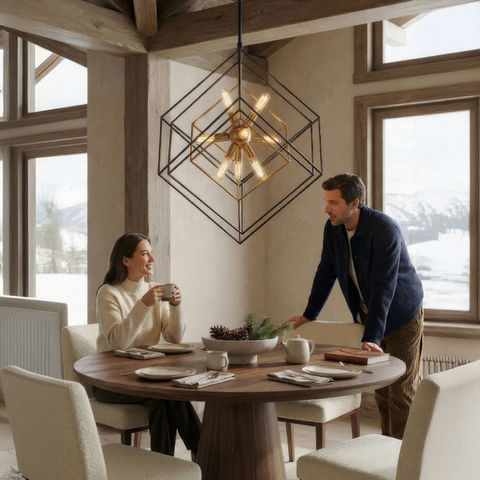 Geometric Pendant Light in Lifestyle Dining Scene