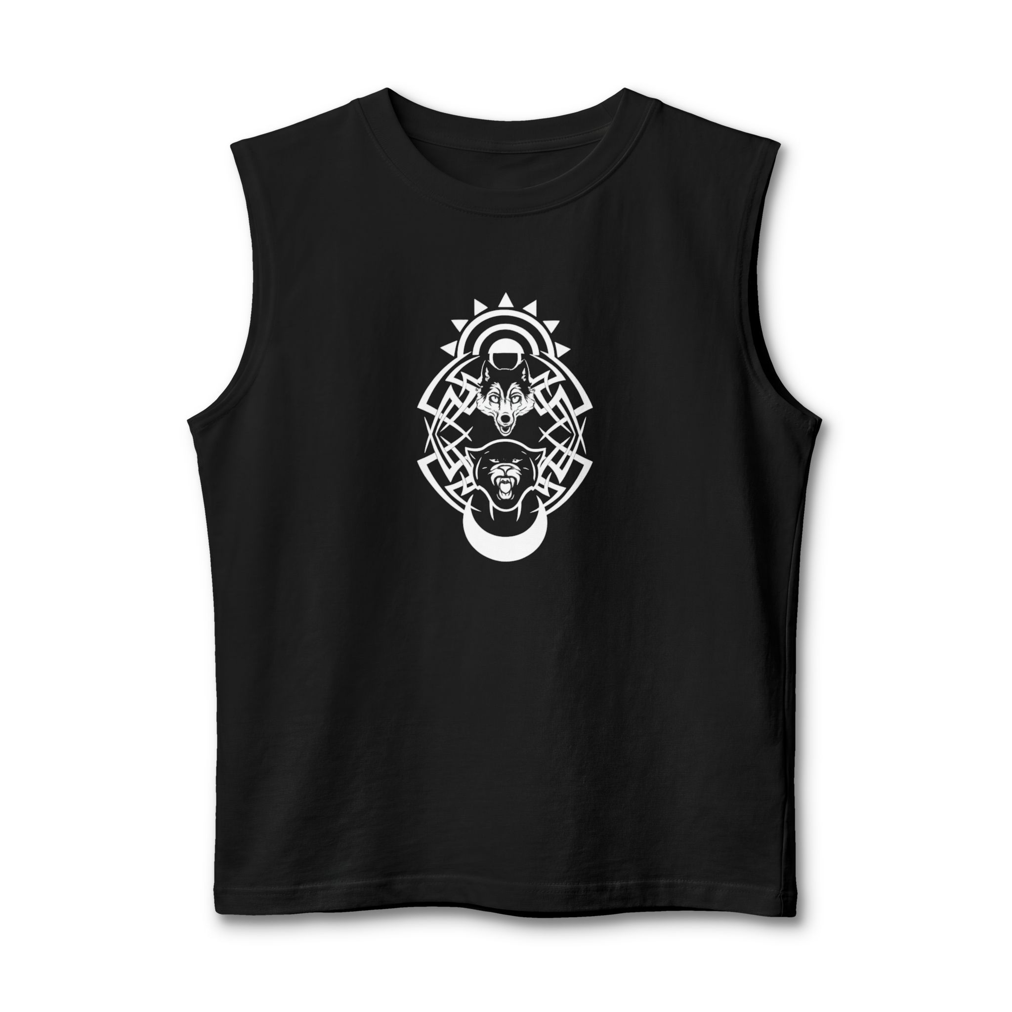 Totem Yin Yang Panther/Wolves Muscle Tank — Moon & Sun Wolf Graphic Tank Top