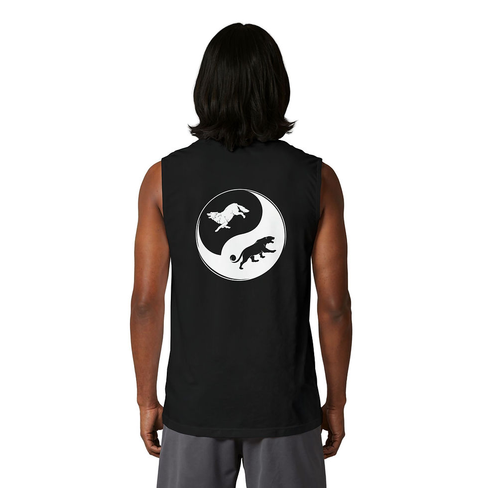 Thumbnail: Totem Yin Yang Panther/Wolves Muscle Tank — Moon & Sun Wolf Graphic Tank Top