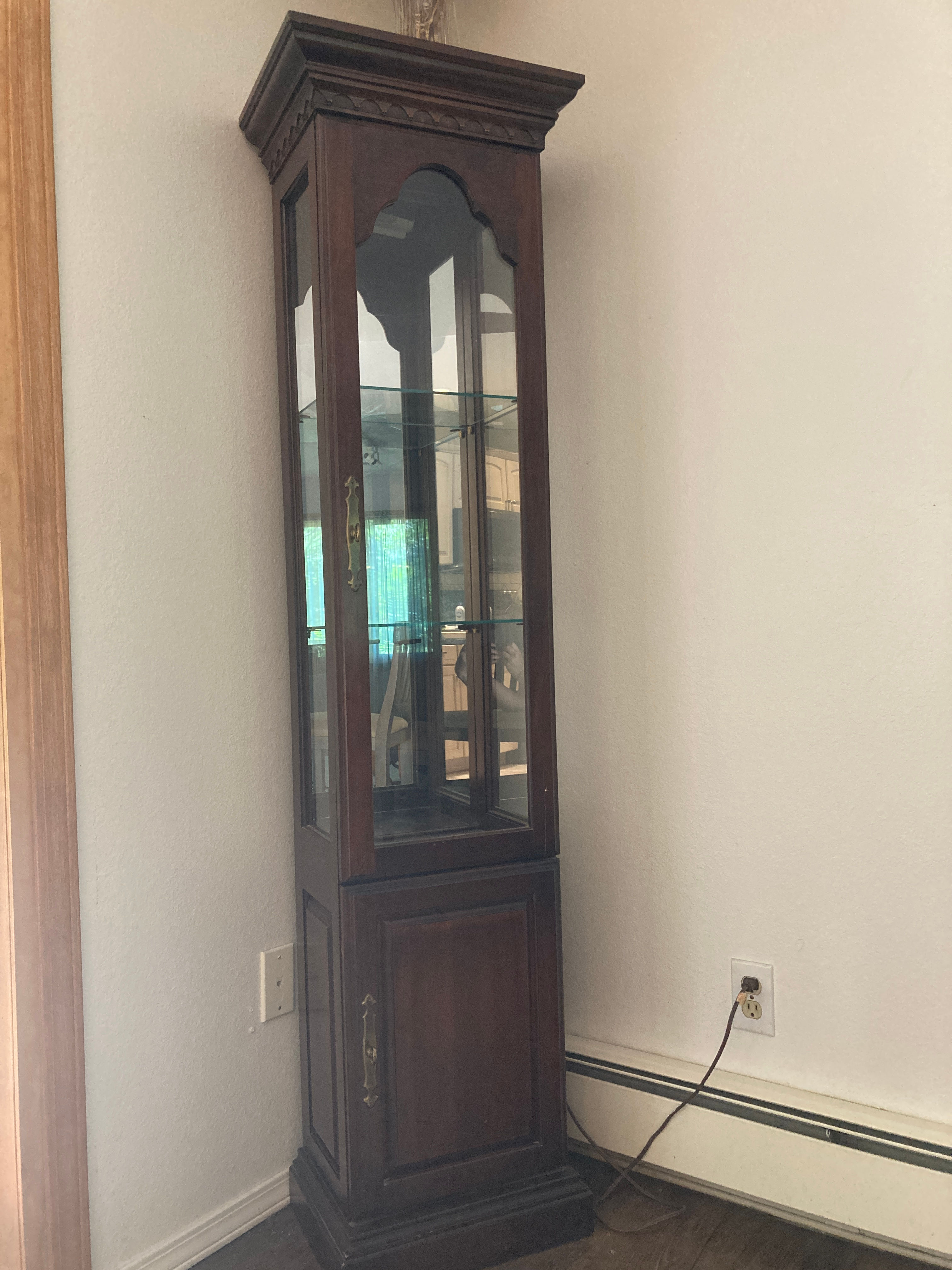 Tall Wooden Lighted Display Hutch