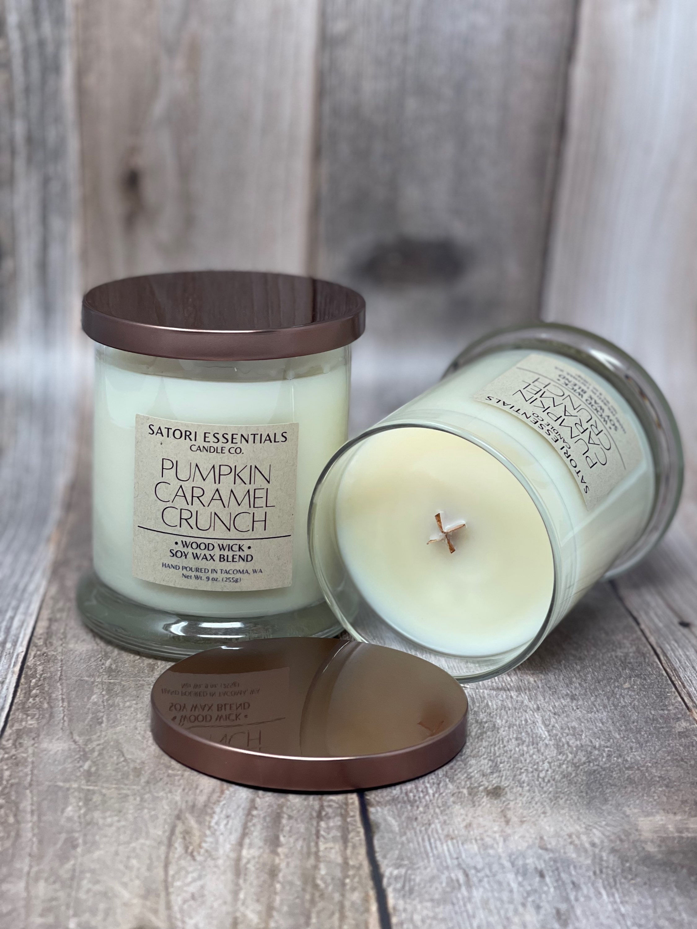 PUMPKIN CARAMEL CRUNCH scented soy crackling wood wick candle