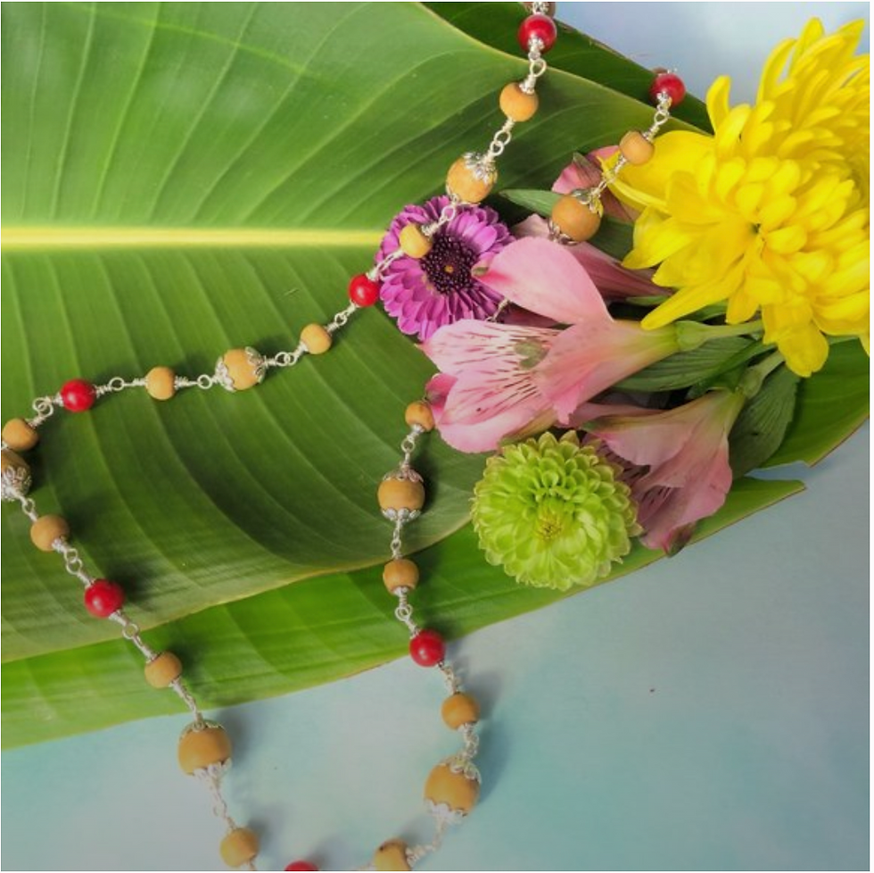 Thumbnail: 29" natural Tulasi with red jasper (Gemstone for Mars) beads