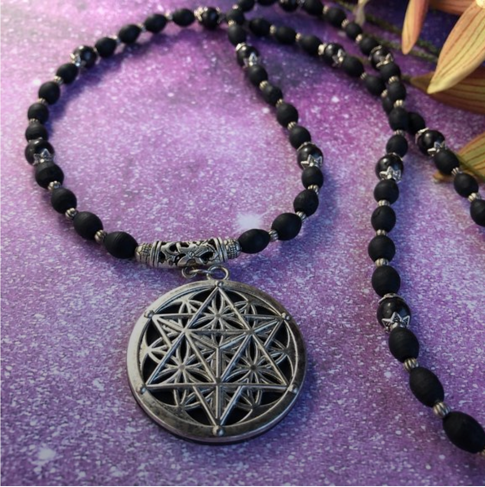 Thumbnail: 29 3/4" black Tulasi with shungite flower of life (gemstone of Saturn)