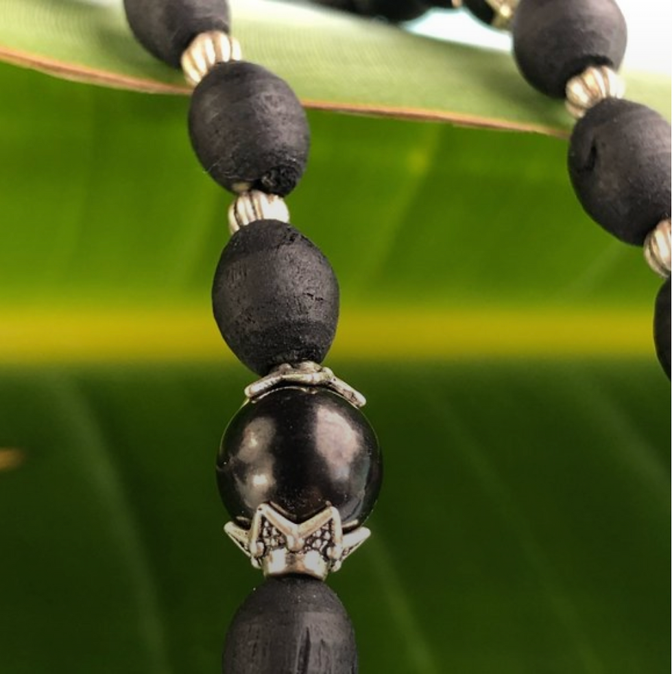 Thumbnail: 29 3/4" black Tulasi with shungite flower of life (gemstone of Saturn)