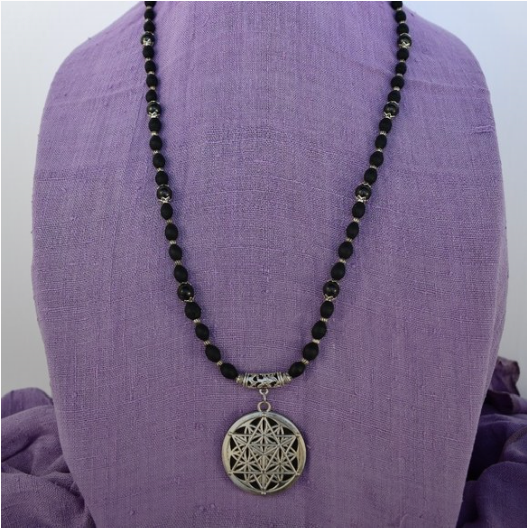 29 3/4" black Tulasi with shungite flower of life (gemstone of Saturn)
