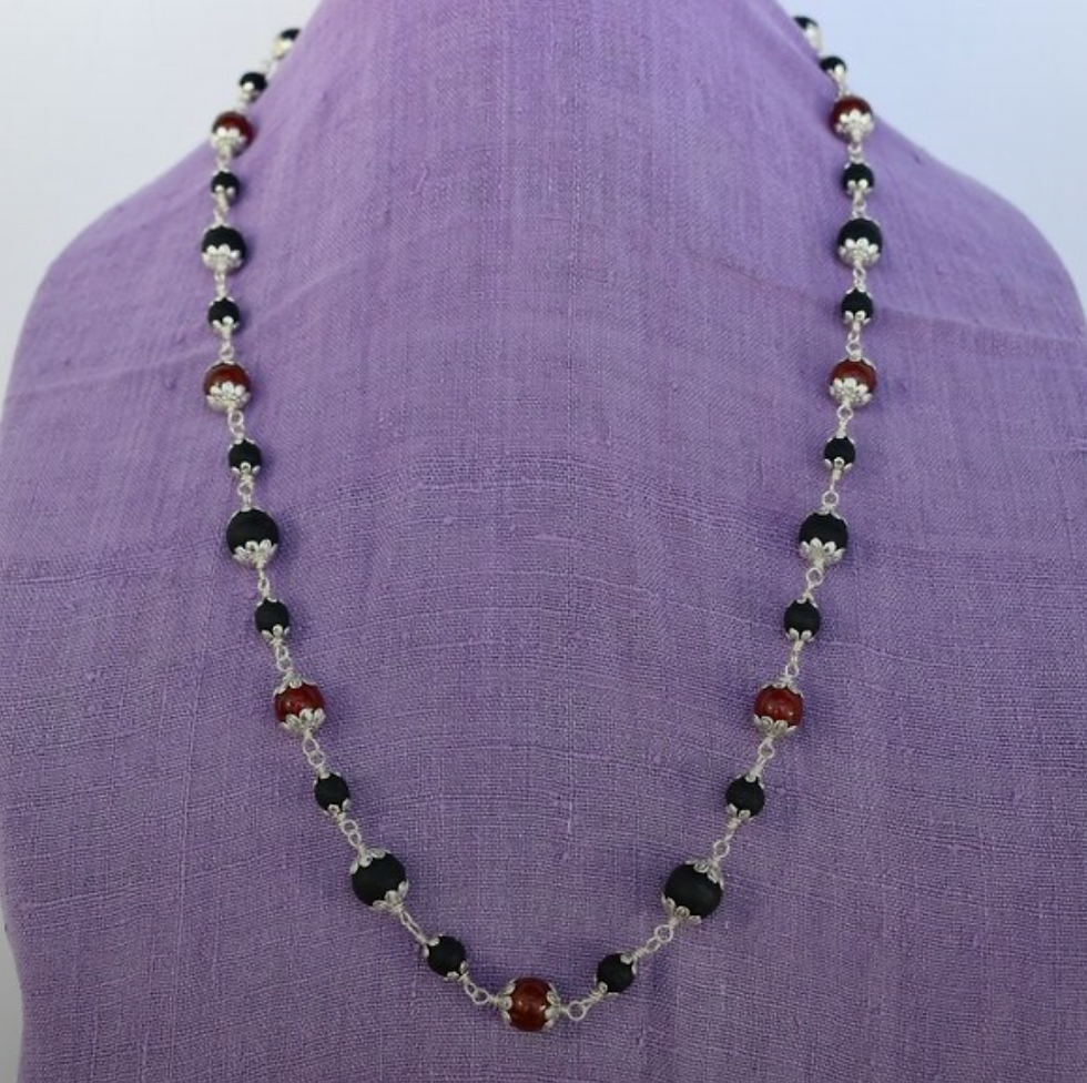 Thumbnail: 29" black Tulasi with 10mm carnelian (gemstone for Mars)