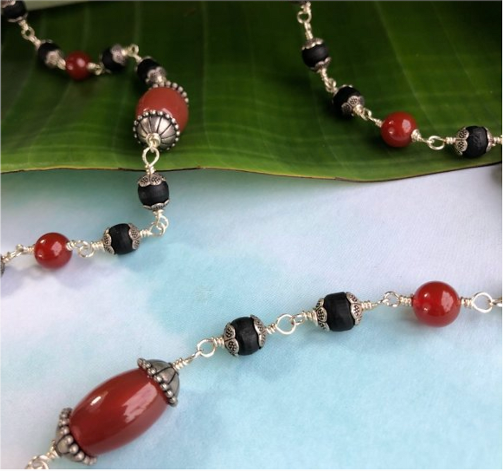 Thumbnail: 34" black Tulasi with carnelian (gemstone for Mars)