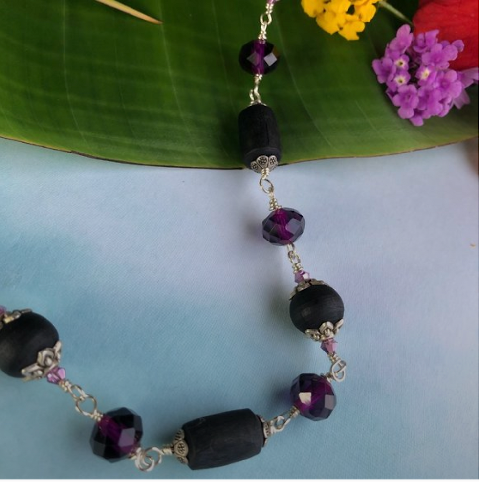 Thumbnail: 35  3/4" black  Tulasi with purple crystal glass beads