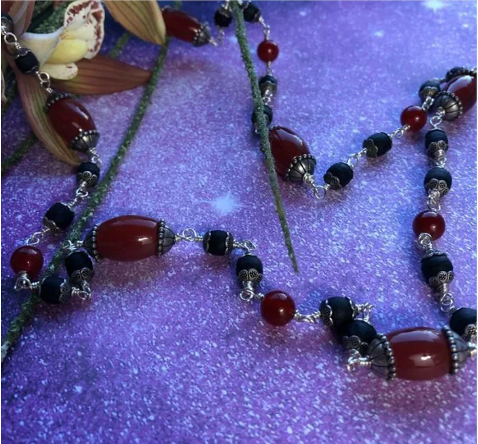Thumbnail: 34" black Tulasi with carnelian (gemstone for Mars)