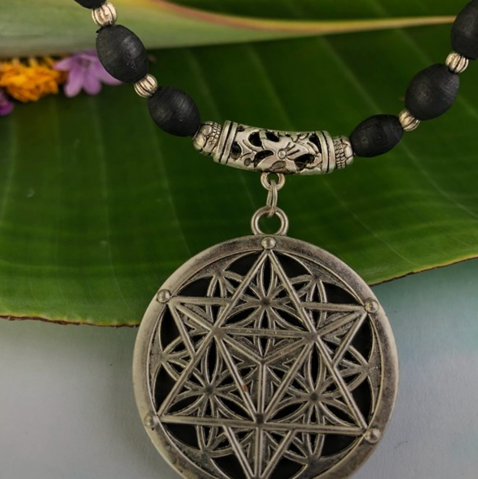 Thumbnail: 29 3/4" black Tulasi with shungite flower of life (gemstone of Saturn)