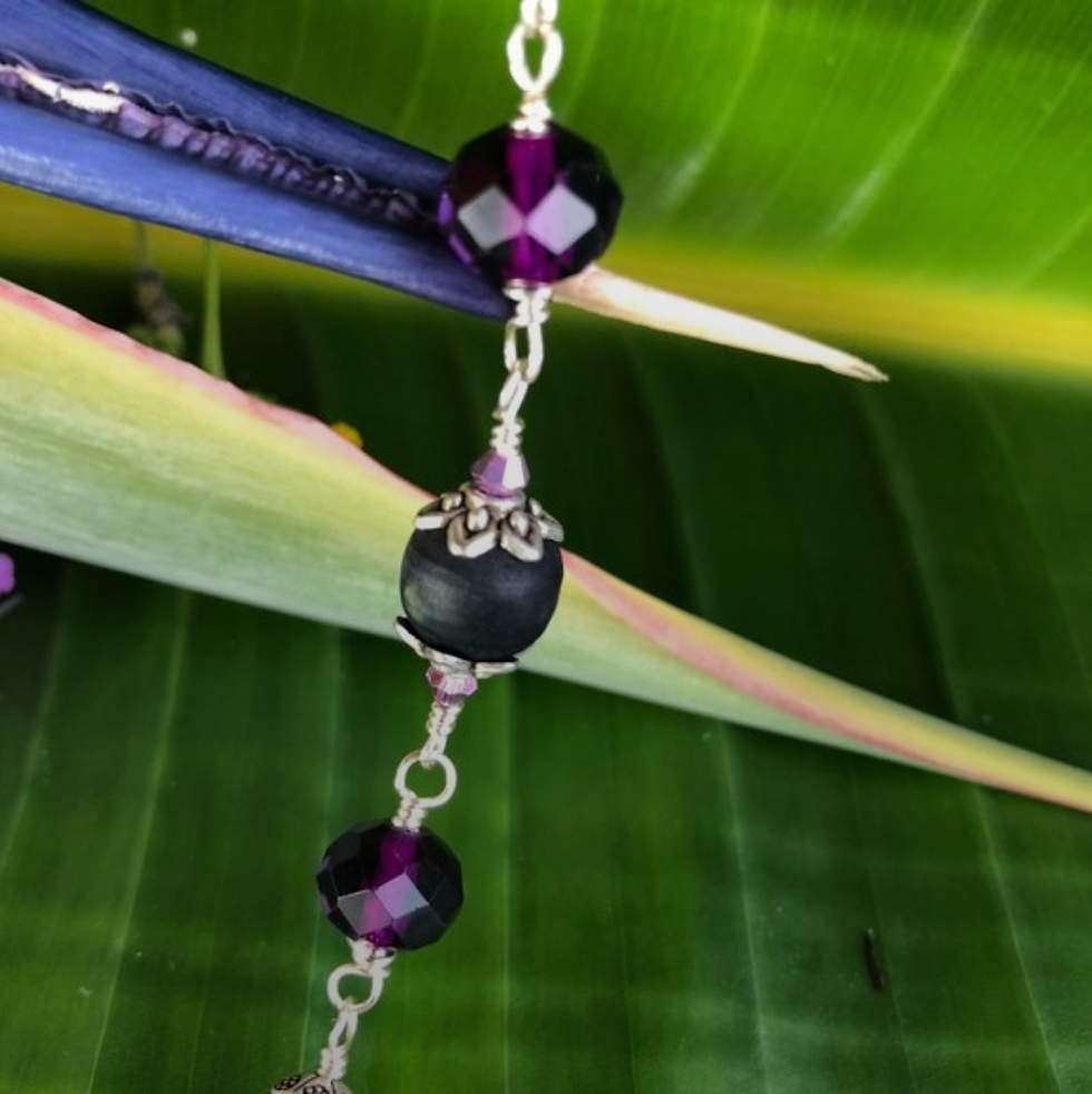 Thumbnail: 35  3/4" black  Tulasi with purple crystal glass beads