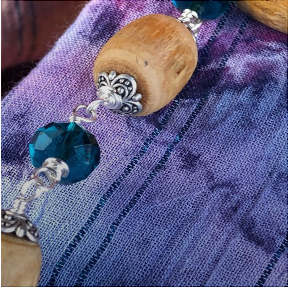 Thumbnail: 36" natural Tulasi with teal and peacock beads