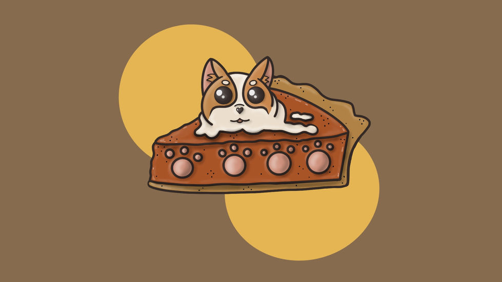 A cute pumpkin pie with a corgi as the whipped cream. "Pup-kin Pie"
