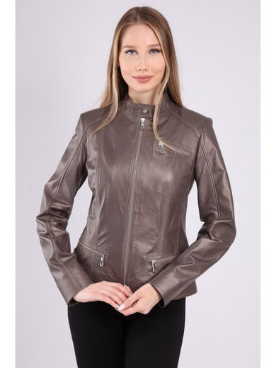 Gray Color Leather Jacket For Women