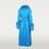 Thumbnail: A long blue leather coat with fox fur trim.