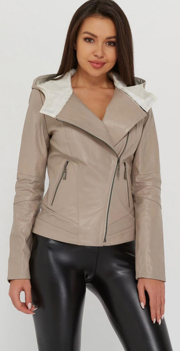 Beige Color Leather Jacket For Women