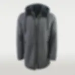 Men's black hooded sheepskin coat front view.