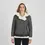 Thumbnail: A woman wearing a shearling biker jacket with hood, front view