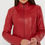 Thumbnail: A woman wearing red leather jacket.