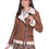 Thumbnail: A woman wearing tan shearling jacket with cream fur wool interior.