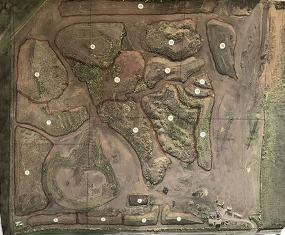 Luftbild einer Geländevisualisierung mit markierten Erd- und Planungsbereichen
