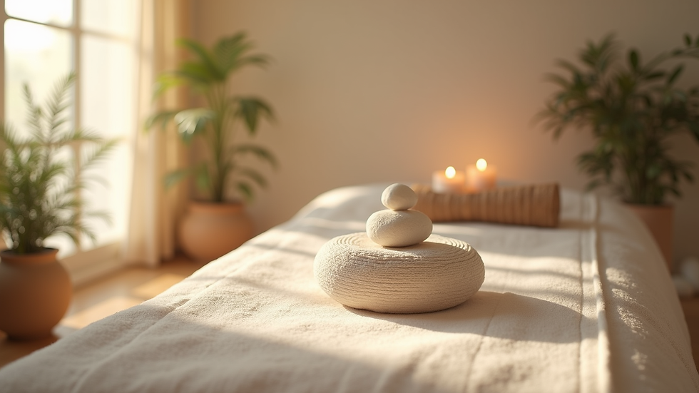 Eye-level view of a serene Reiki healing space with soft lighting and calming decor