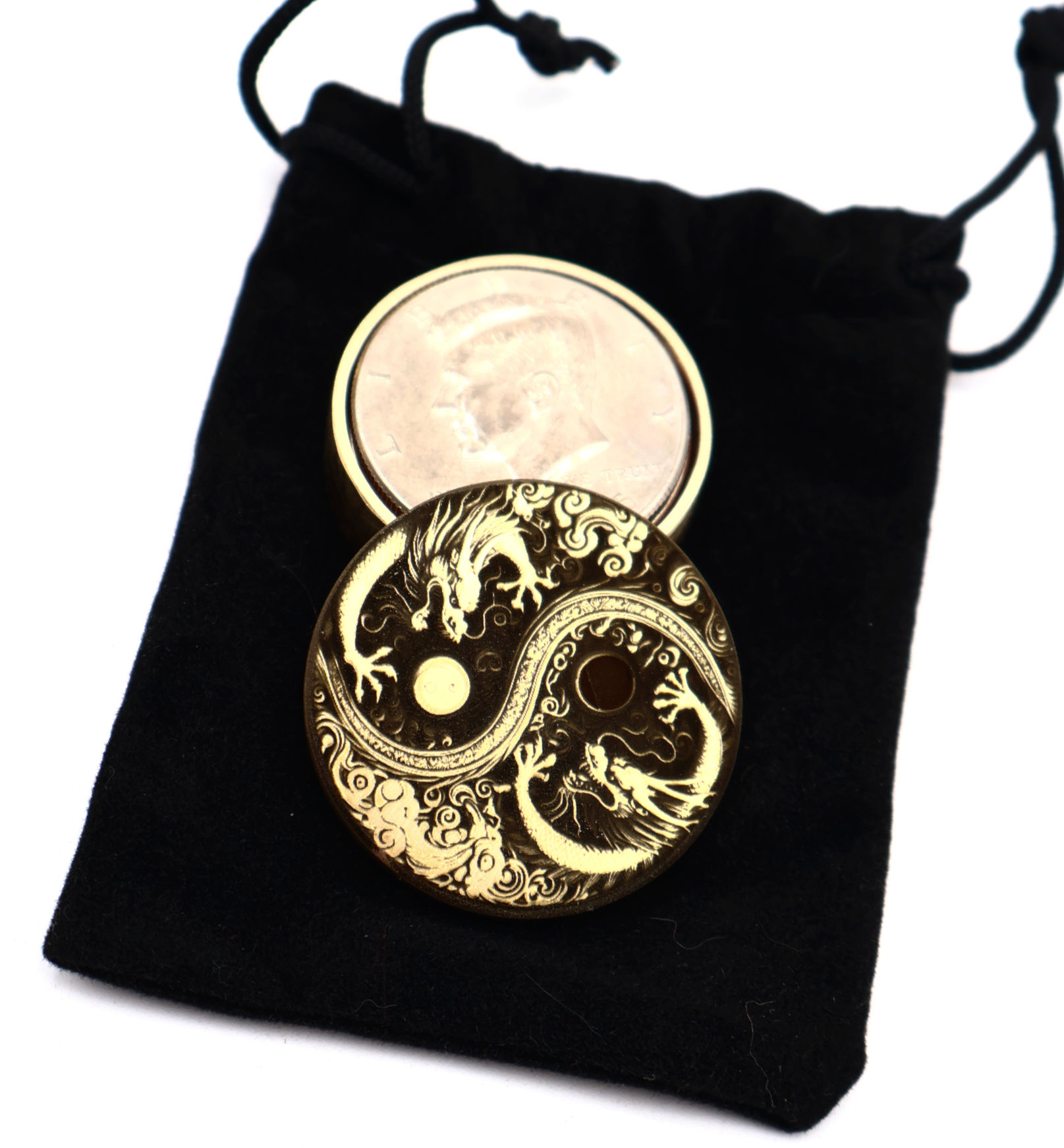 Okito Box (Custom Engraved Brass YIN YANG DRAGON / US Half) by Airship Magic