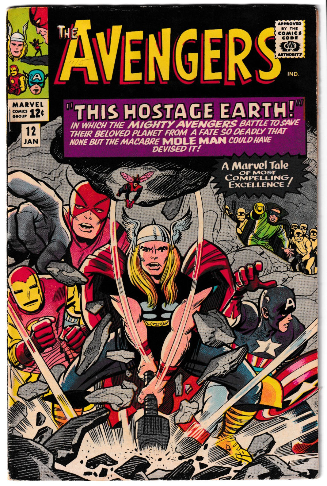 Marvel The Avengers #12 1965 Mole Man GRRM Letter Silver Age (FN/VF)