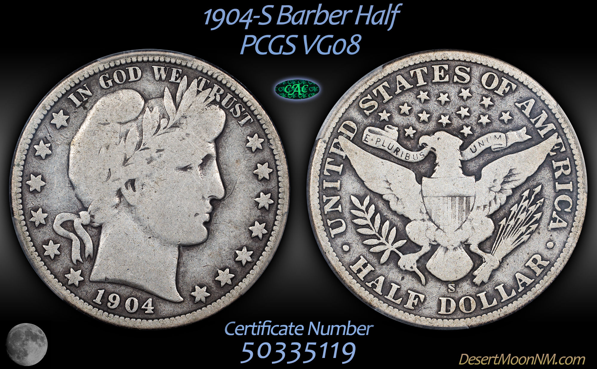 1904-S Barber Half, PCGS VG08