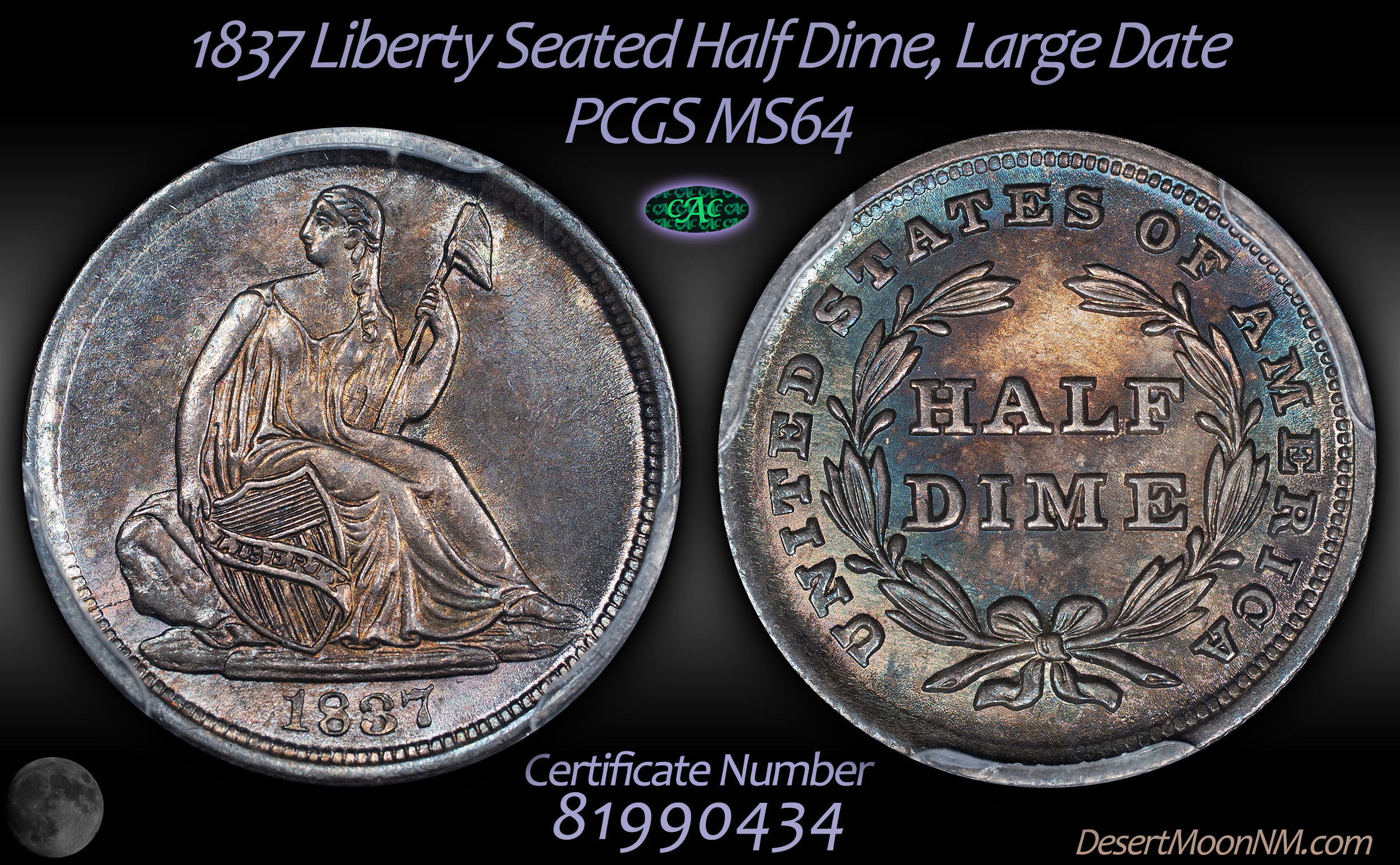 1837 Half Dime, PCGS MS64