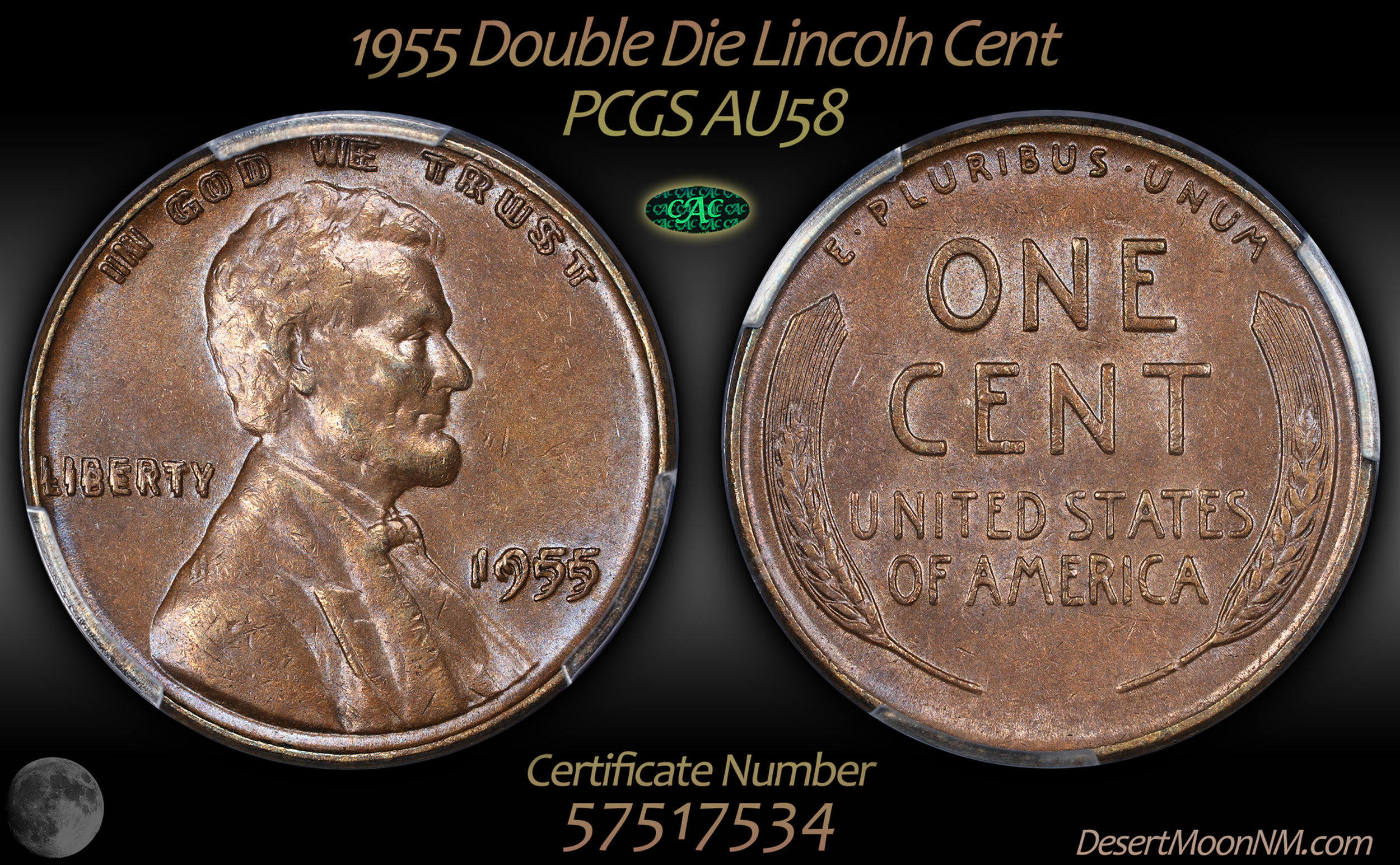 1955 DD Cent, PCGS AU58