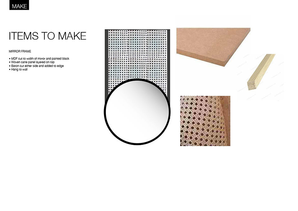 I created a feature mirror by adding a woven cane back drop to a round mirror