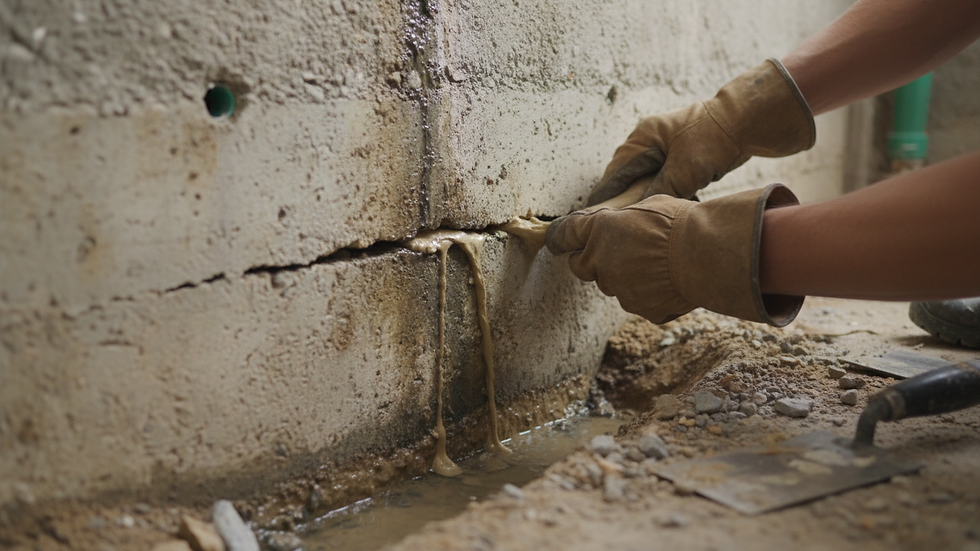 Eye-level view of foundation crack with water seepage