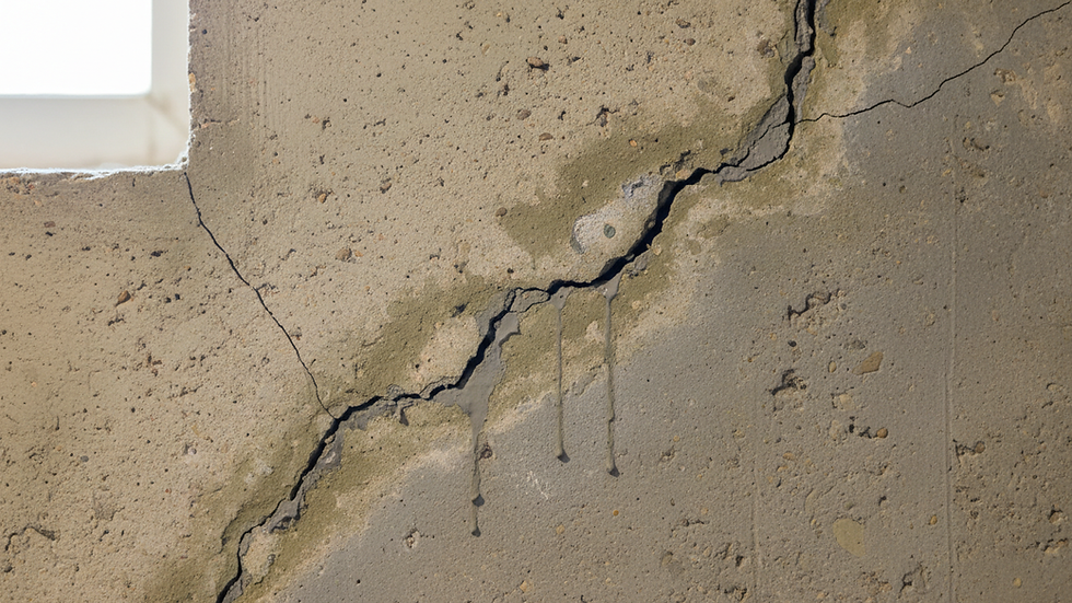 Close-up view of a cracked basement wall showing the crack detail