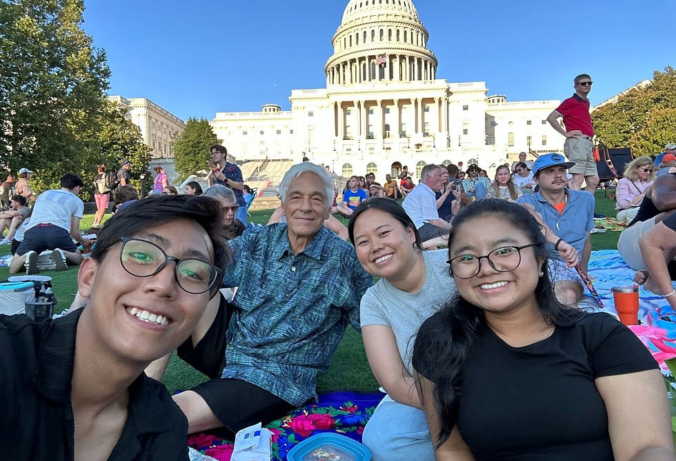 Pone Nyet and her classmate from the Class of 2026 with Parami community members during their internship in the U.S.
