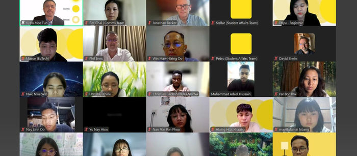 A photo of students, staff, and faculty joining the online Matriculation Ceremony