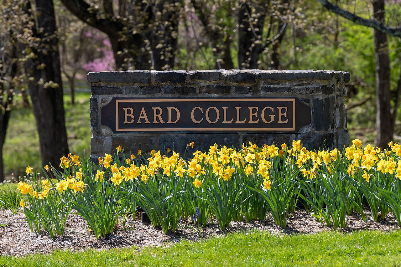 Bard Entrance Sign and Daffodils (Photo by Karl Rabe. Courtesy of Bard College)