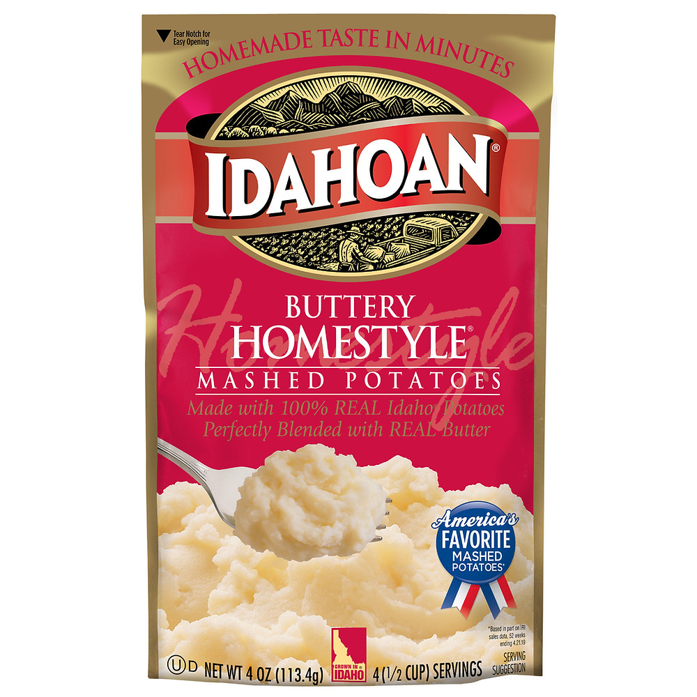package of idahoan buttery homestyle instant mashed potatoes in a bag