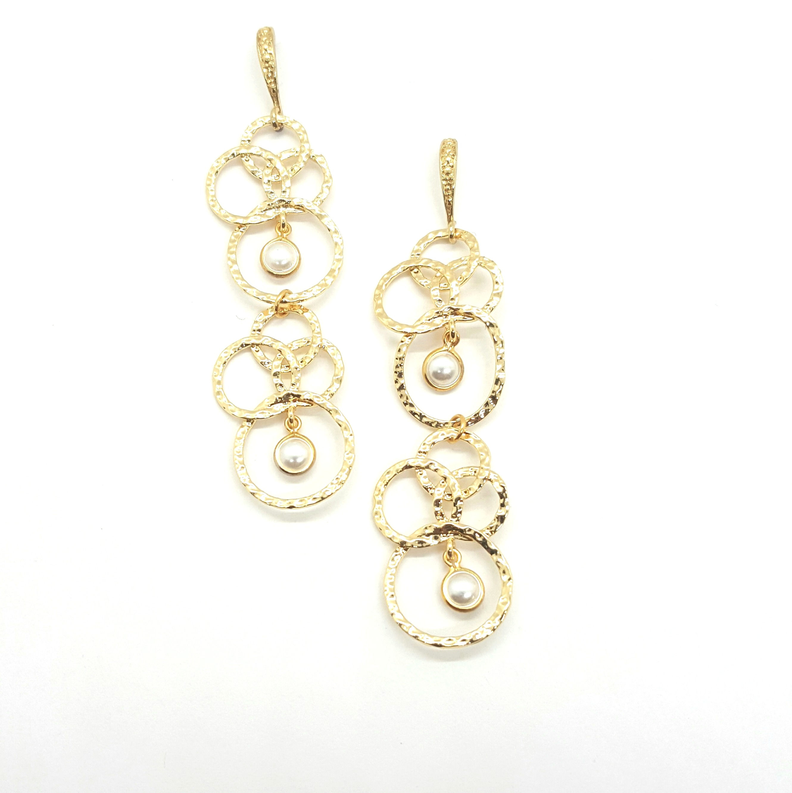 Textured Swirl drop white bead earrings