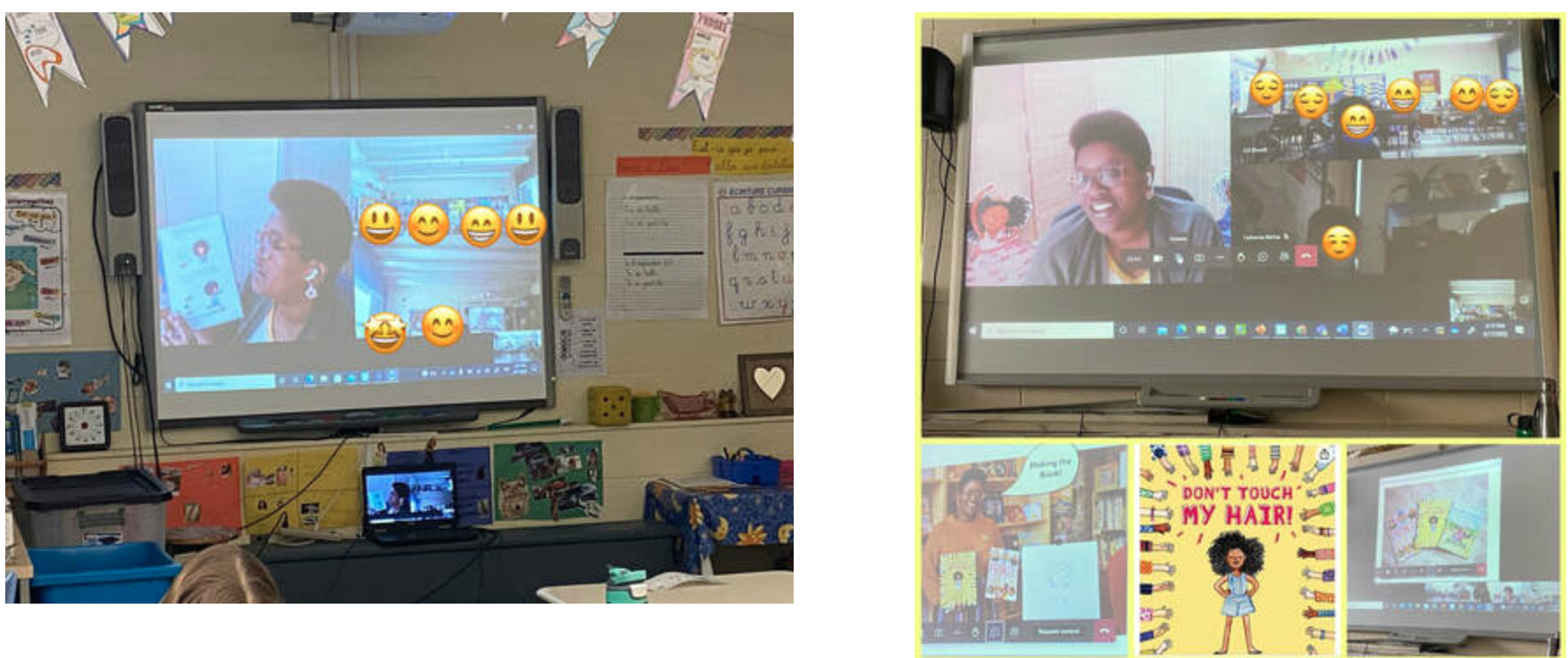 Kids participating in zoom call in class with author Sharee Miller