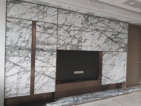 TV Feature Wall - Invisible Grey Marble ( Natural Stone )