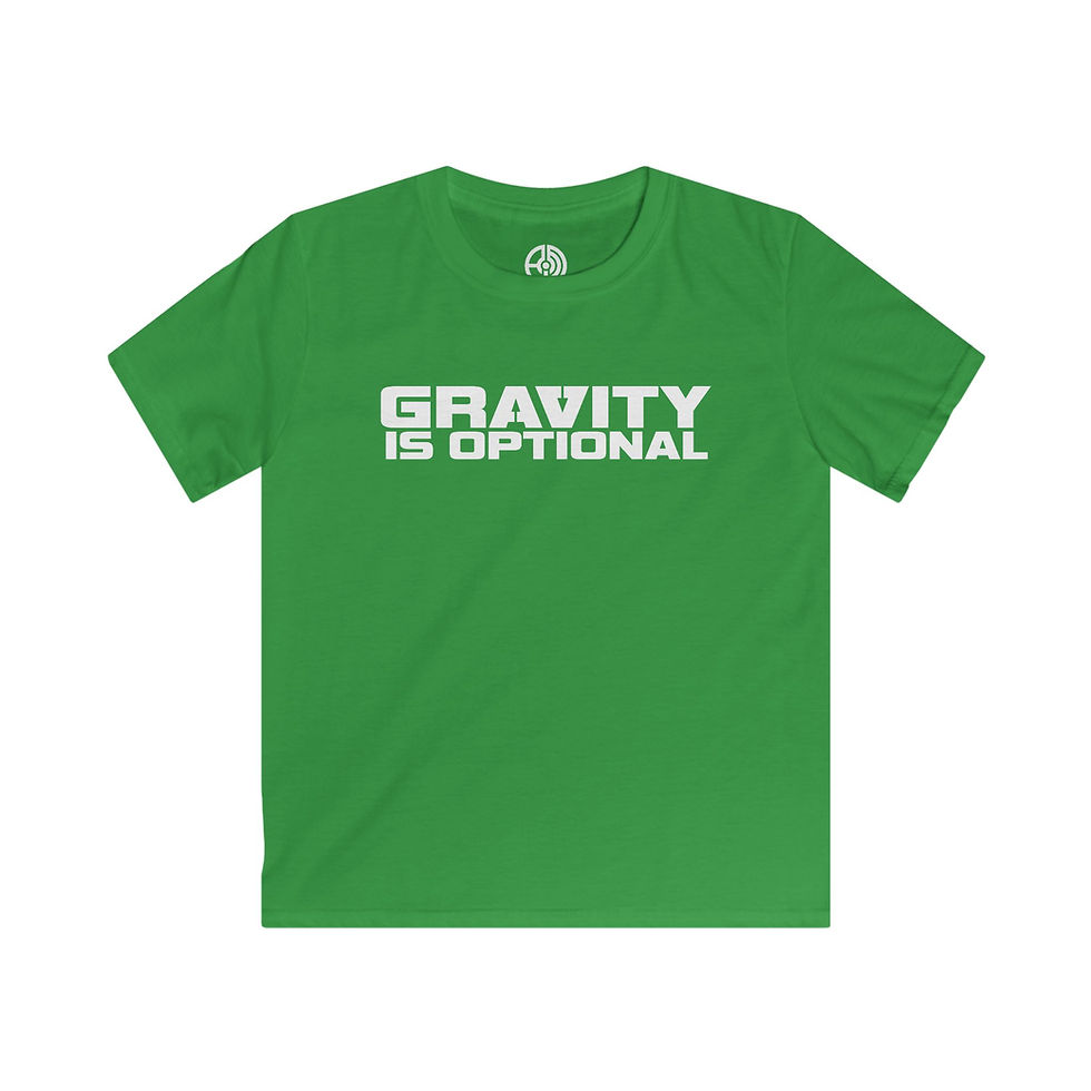 Thumbnail: "Gravity is Optional" White Text Kids Softstyle Tee