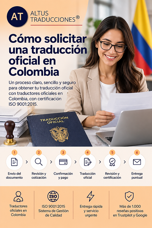 Cómo solicitar una traducción oficial en Colombia con Altus Traducciones®, traductores oficiales e ISO 9001:2015