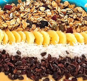 Foundational Foods - fruit, yogurt, cacao nibs, bananas, almonds, pistachios